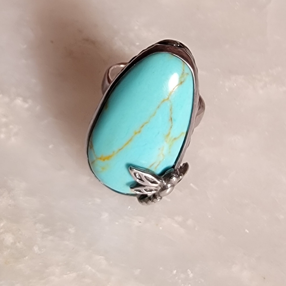 Sterling Silver and Turqouise Ring with Dragonfly Design, Size 7.5 - Picture 3 of 10